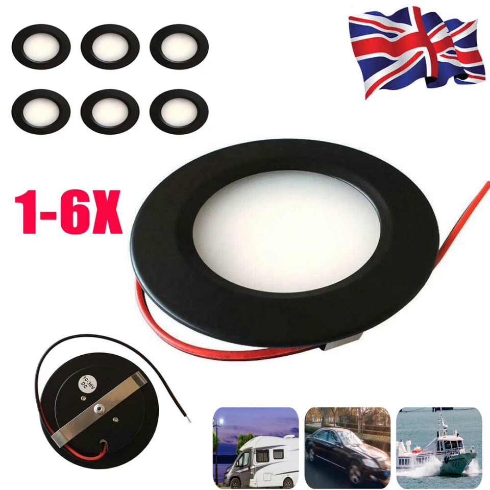 UK 1-6X LED 12V Spot Lights Campervan Caravan Boat Van Black Recessed Downlight