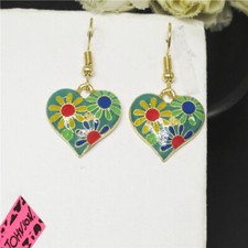 New Green Enamel Cute Heart Flower Girl Fashion Women Stand Earring Gifts