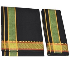 Men's Dhoti with Angavasthram with Zari Border, Cotton, Size: 9 X 5 4.0mtr Dhoti