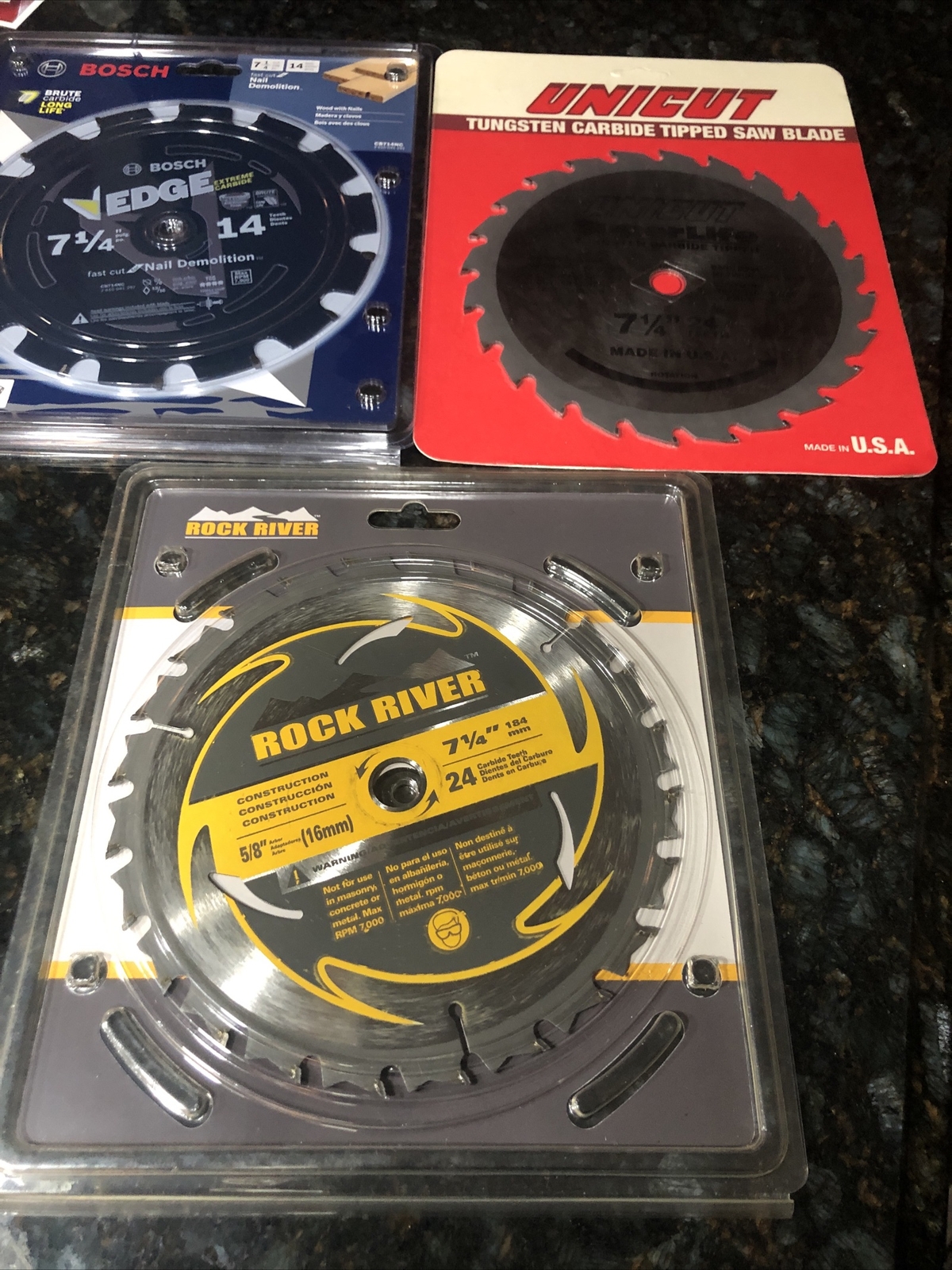 3 Saw Blades 7 1/4” Blades-Bosch, Unicut, Rock River