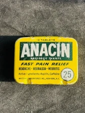 Vintage ANACIN Analgesic Tablets Hinged Advertising Tin with/aspirin
