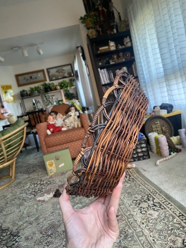 VTG Willow Wicker Straw Rattan Basket Woven Wall Art Boho Storage Fruit 70s 60s - Picture 8 of 9