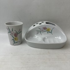 Two Piece Set Bathroom Toothbrush Soap Holder Drinking Cup Vintage Unbranded