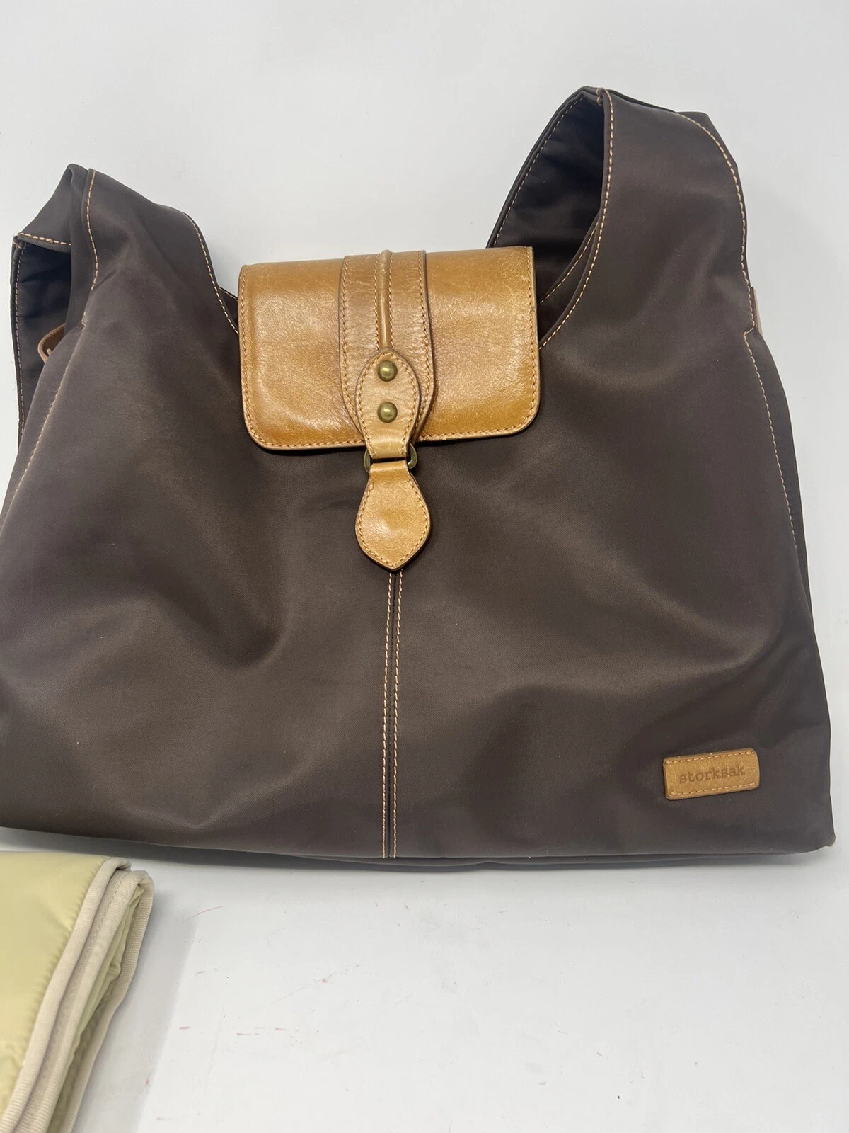 Storksak Diaper Bag with Padded Changing Mat Dark Brown Nylon/Leather