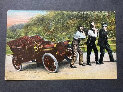 Männer ziehen kaputt Motor Auto Oldtimer Postkarte U13