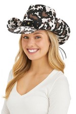 C.C Unisex Cow Animal Print Cowboy Hat with Star Studs Trim Band