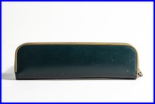 1950er vintage Dunkel-Gr&uuml;n LEDER Etui mit Rei&szlig;verschluss f. 2 Stifte