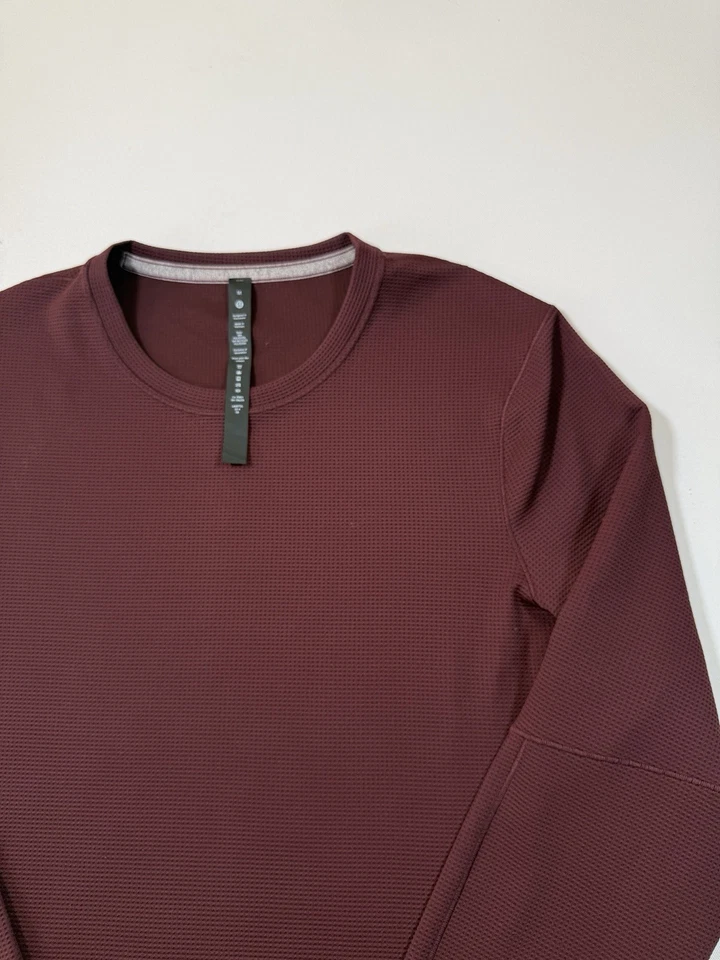 Camisa Lululemon Para Hombres Mediana Roja Manga Larga Punto Cambio Tejido Waffle LM3DTZS Foto 3 de 4
