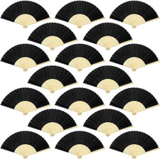 18 Piece Black Handheld Fans - Bamboo Folding Fans for Wedding Decoration, Churc