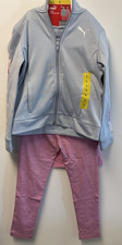 Girls Size 5 Puma Kids' 3-Piece Pants Set Short Sleeve Tee Zip-Up Jacket Purple