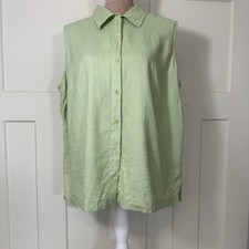 Jones New York women's 16W Sleeveless Green Linen Shirt Button Up Fresh Crisp