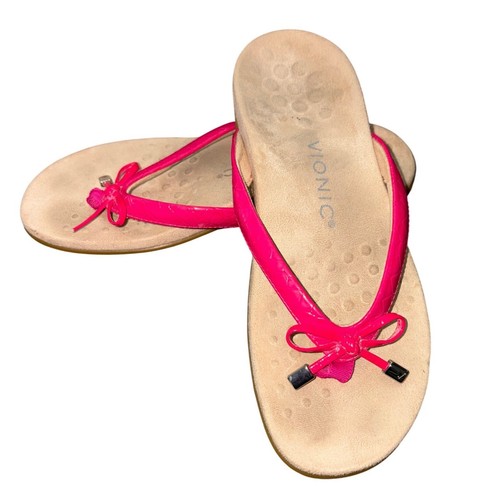 Vionic Bella Hot Pink Bow Orthotic Arch Support Thong Sandals Womens Size 6