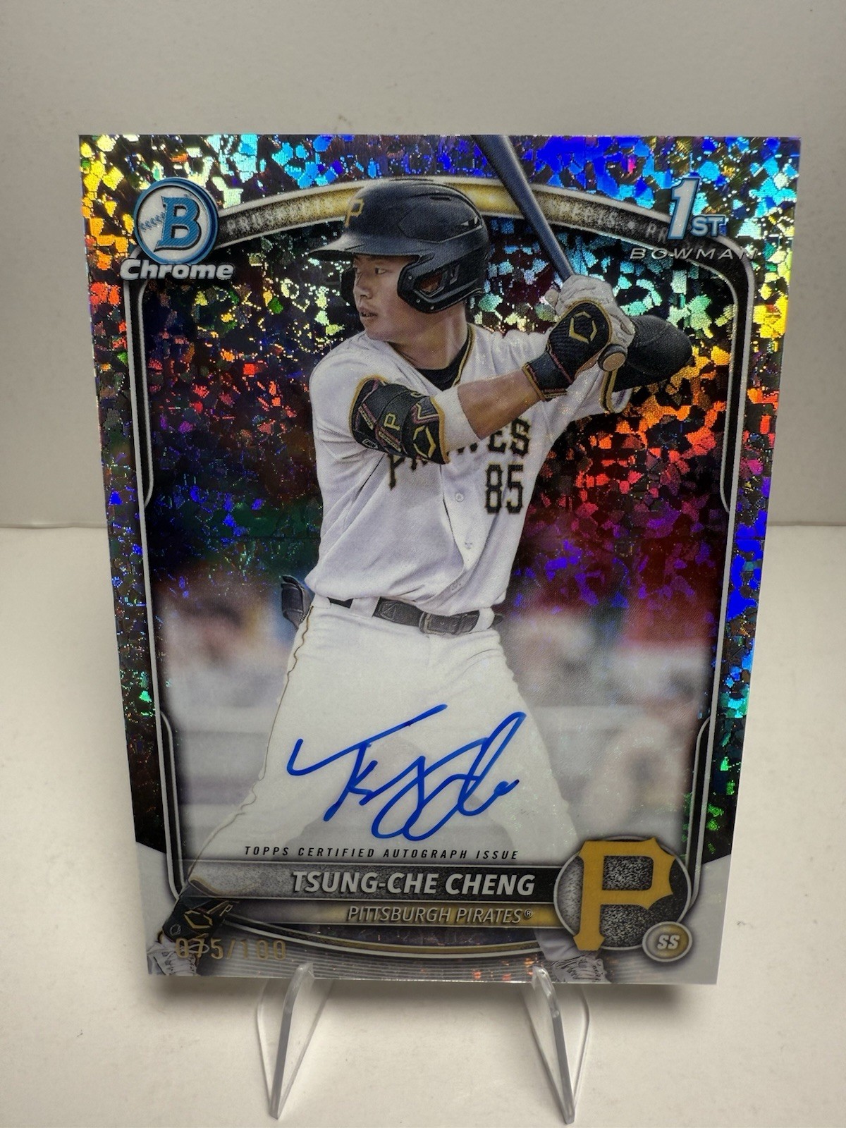 TSUNG-CHE CHENG 2025 BOWMAN CHROME 1ST MINI DIAMOND PIRATES AUTO 075/100 #Q3562