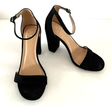 A New Day Faux Suede Black Sandals w/ Chunky Heels & Ankle Strap~~Size 7