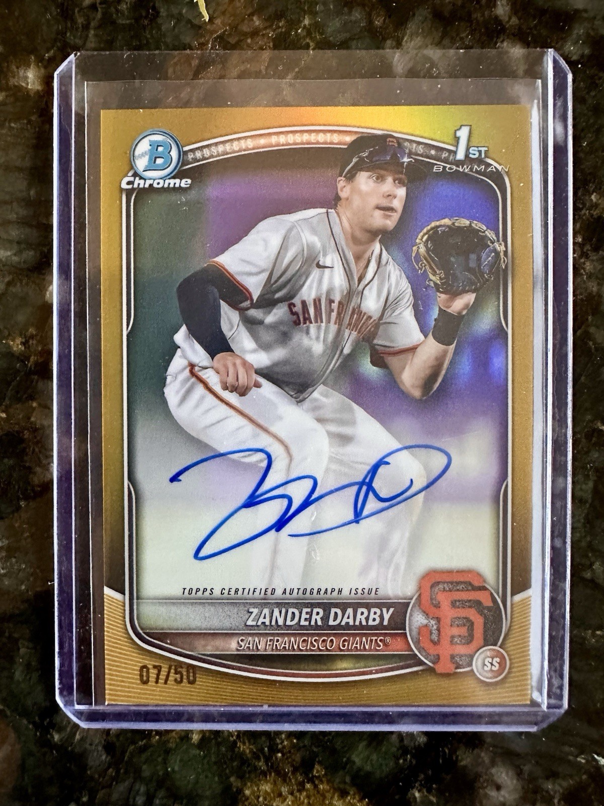 2025 Bowman Chrome 1st Zander Darby Auto True Gold Refractor #7/50 Giants