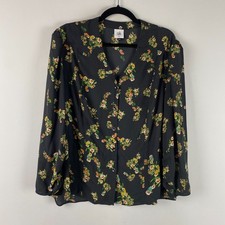 Cabi Ovation Top 4534 Vintage Floral Black V-Neck Button Front Womens XL