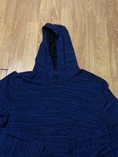 John Varvatos Hoodie Mens Large Blue Black Knit Pullover Long Sleeve Lightweight