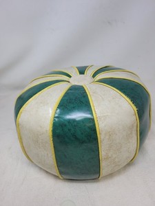 mcm Retro Green and Tan Vinyl Pouf  Ottoman footstool round pinwheel