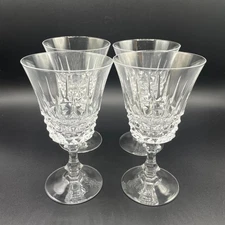 Vintage W.M. Dalton Crystal Stemware Wine Drinking Glasses Diamond Cut Set of 4