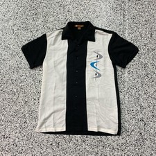 Vintage Harriton Shirt Mens Small Bowling shirt Mid Mod Black Faded