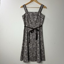 Vtg Sundress Fit Flare Brown Paisley Stretch Y2K Classic Retro Forest Fairy 4P