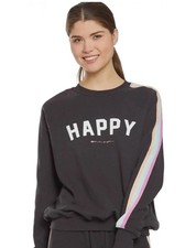 Spiritual Gangster Gray Black HAPPY Classic Crew Sweatshirt Sz S Oversized Terry