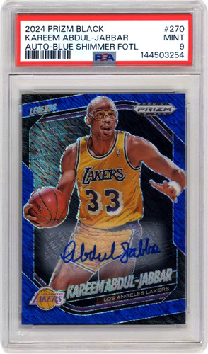 KAREEM ABDUL-JABBAR 2024-25 PANINI PRIZM BLACK BLUE SHIMMER AUTO 6/25 PSA 9