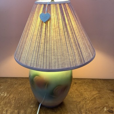 Judith Stiles Signed  Ceramic 18.5  Table Lamp Pink  Pastel With Fabric Shade