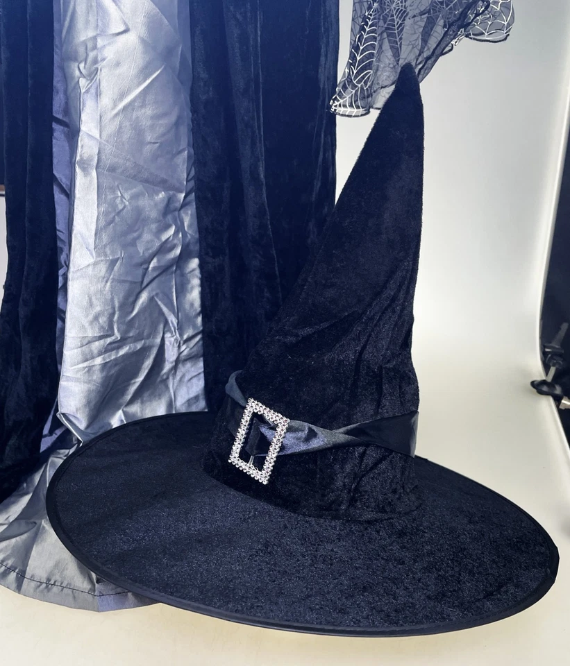 Adult S/M Witch Halloween Costume with Hat Black Spiderweb Accent - Image 4 of 4