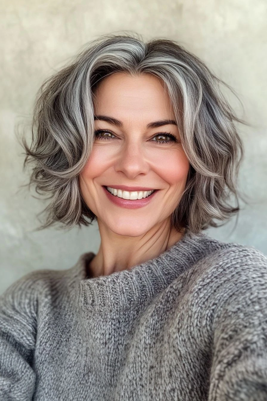 Short Highlight Grey Wave 100% Human Hair 13x4 Lace Front Wigs