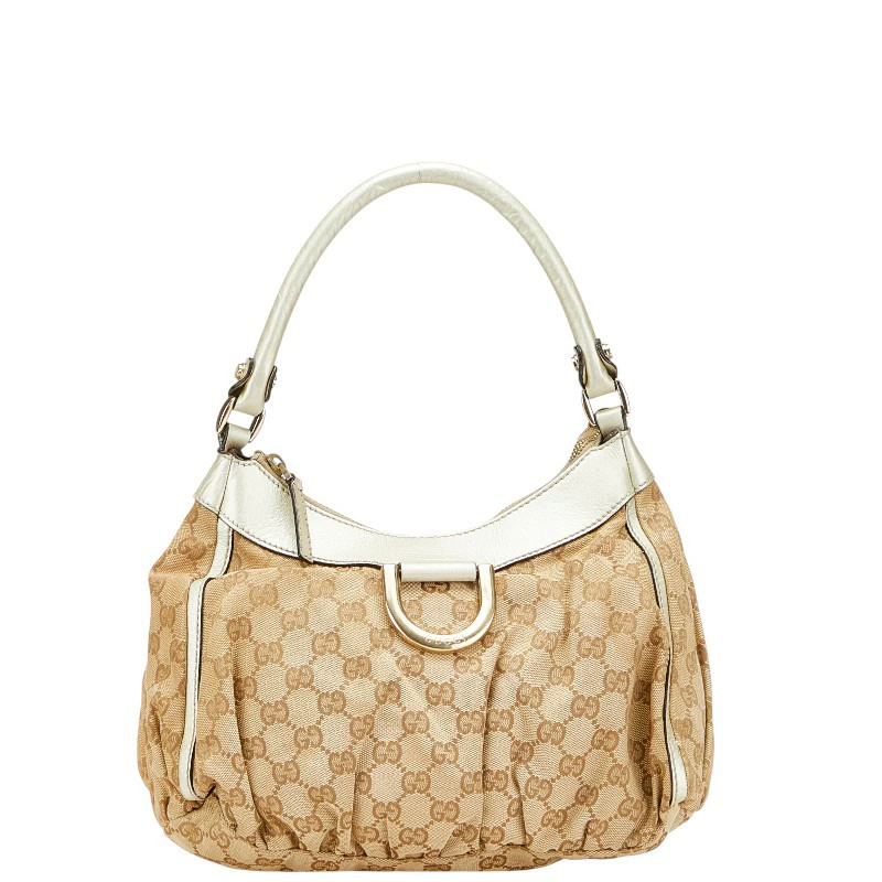 Gucci Abbey GG Canvas Shoulder Bag Beige Tan Silver Leather | eBay