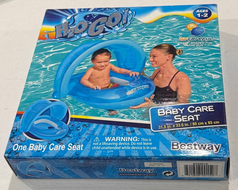 Bestway H2OGO UV Careful Baby Care Seat Pool Float w/ Sun Shade Ages 1–2 NIB