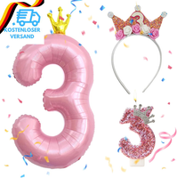 Geburtstagsdeko MäDchen 3 Jahre,3 Jahr Geburtstagskrone,Luftballon 3 Rosa,Kerze