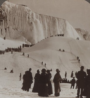 People Great Mountain of Frozen Spray Niagara Falls NY Underwood Stereoview 1900