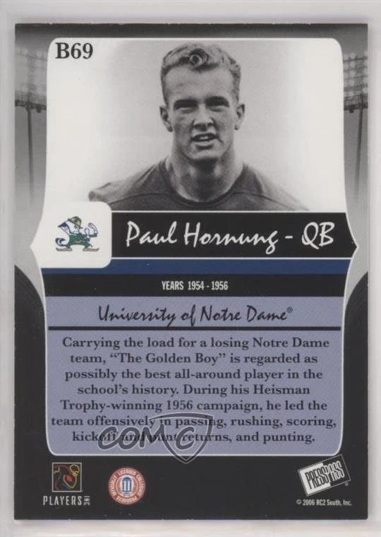 2006 Press Pass Legends Bronze /999 Paul Hornung #B69 HOF - Image 2 of 2