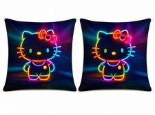 Hello Kitty Neon Pillow Cover Set 2 18x18 Throw Pillow Cases Hidden Zipper New