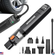 2-in-1 Car Vacuum & Tire Inflator - 12000Pa Suction, 150PSI, Cordless, LED Light
