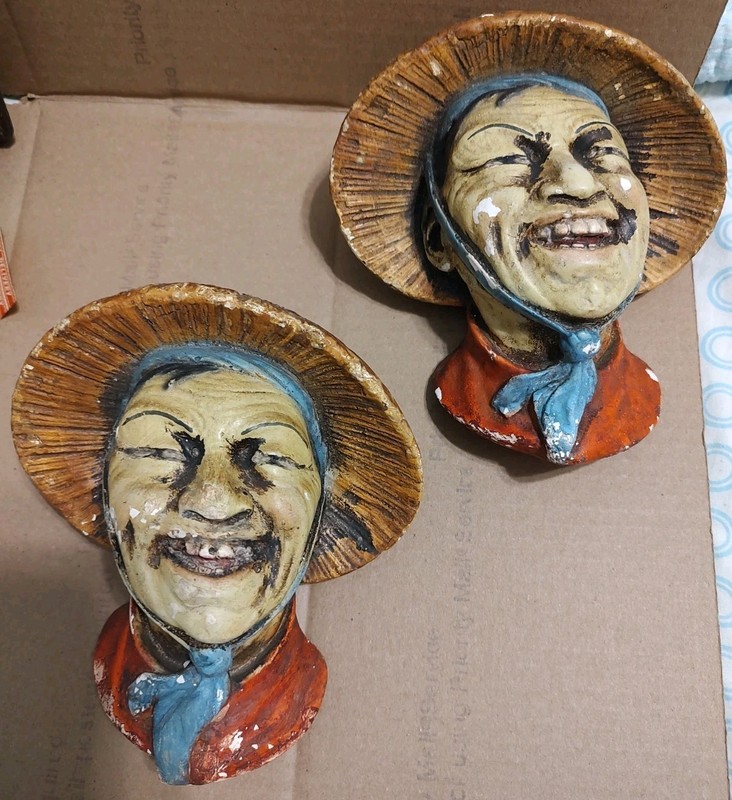 Vintage Pair Of Chalkware Coolie Wall Bust