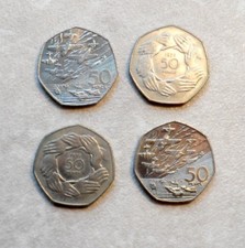Four Large old style Fifty Pence (50p) coins. 1973 (EEC ). 1996 (D-Day)  EF/ Unc