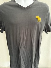 Abercrombie  Fitch Black V-Neck Tee With Yellow Moose Logo