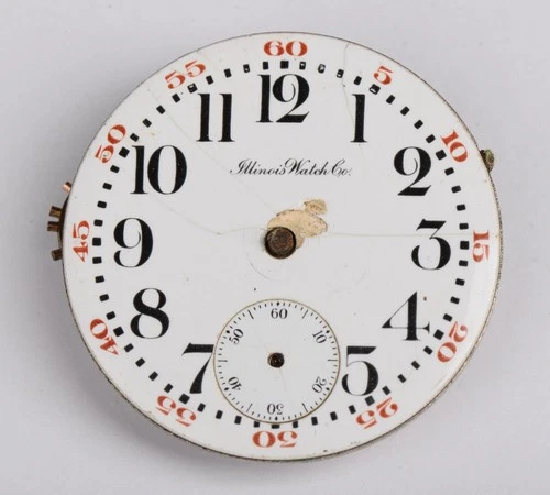 Antique Illinois Pocket Watch Dial & Partial 17J Movement 45mm - Not working