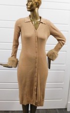 Saks Fifth Avenue Women's Beige Faux Fur Long Sweater Dress Size M