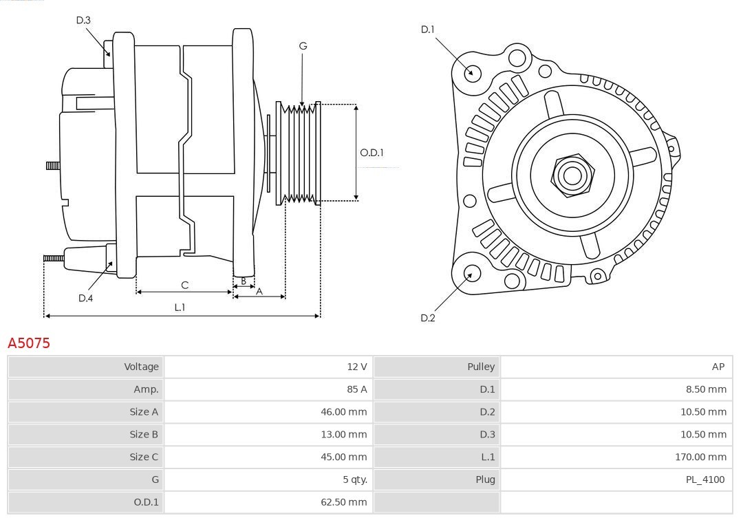 Fits AS ROZRUSZNIKI I ALTERNATORY A5075 ALTERNATOR   ⭐UK Stock⭐