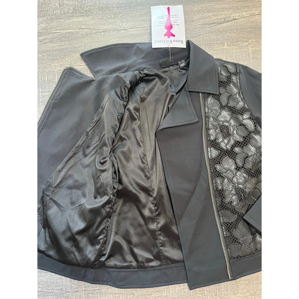 Women with Control Ponte Royal and Lace Zip Up Moto Jacket, Black, Size XS NWT - Image 4 of 4