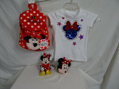 Disney Minnie Mouse Backpack 2 Sided Sequin T Shirt Coin Purse Pull TY Beanie