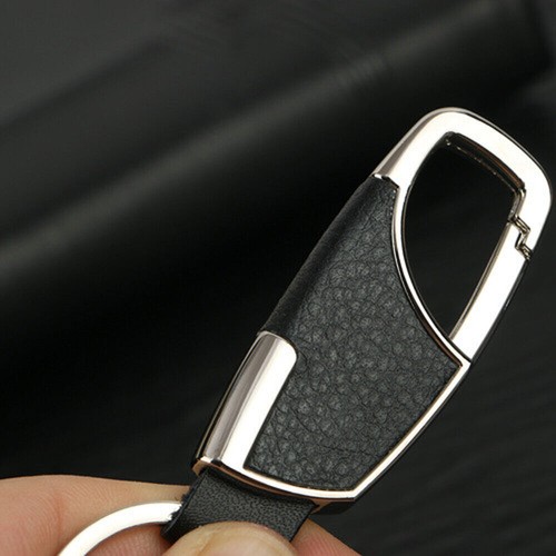 Silver Metal Leather Car Keychain Keyfob Key Chain Ring Keyring Accessories - Picture 8 of 12
