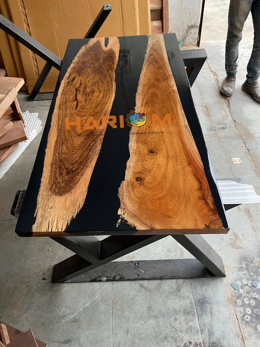 Black Solid Epoxy Resin Table Top Handmade Designer Farmhouse Furniture Decorate