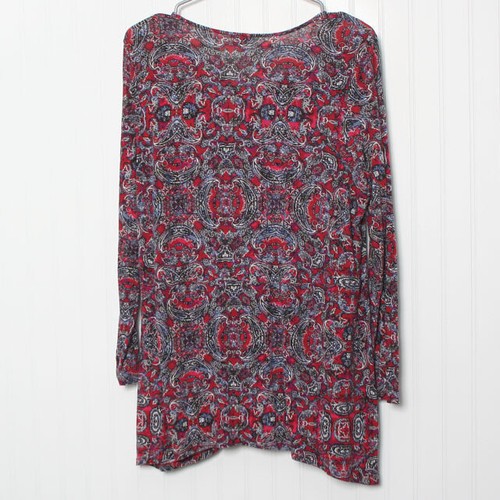 J Jill Red White Blue VNeck Long Sleeve Paisley Floral Rayon Blend Tunic Top Lg - Picture 7 of 9