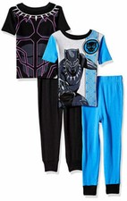 Marvel Black Panther 4 PC Short Sleeve Tight Fit Cotton Pajama Set Boy 6 8 10