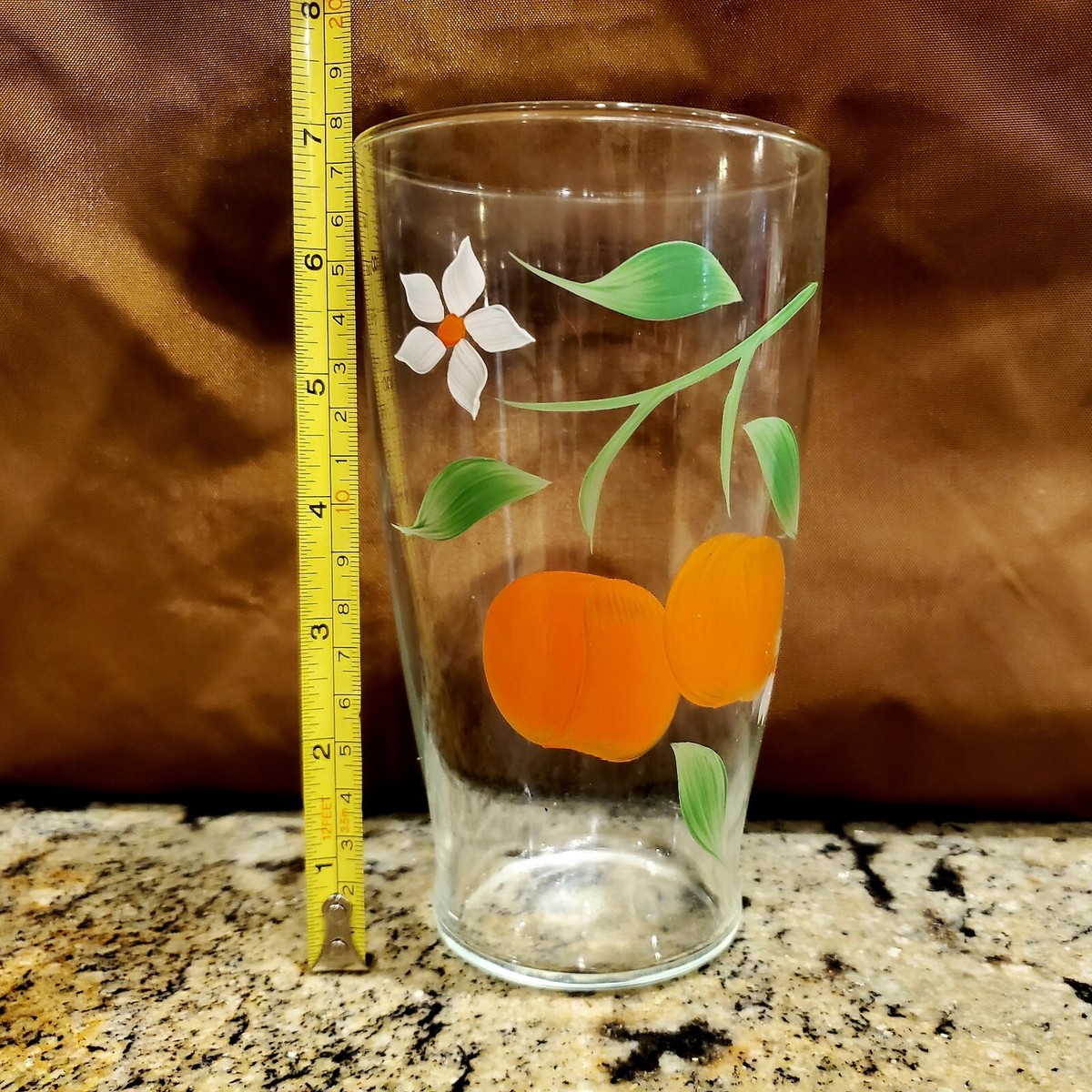 VTG 1950' s Tropicana Painted Orange Blossom Glass Pitcher and 5